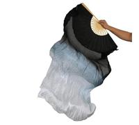 Générique Long éVentail en Soie,Voile Eventail de Danse Éventail de Danse du Ventre Mixte Noir/Blanc en Soie véritable, Long éventail teinté, Longueur 180 cm, for Spectacle(Beige,180cm)