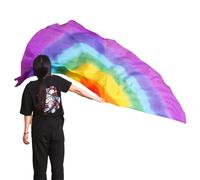 Générique Long éVentail en Soie,Voile Eventail de Danse Voile de Danse Orientale en Soie avec Ailes et bâton, Accessoire scène, Demi-Cercle, 180 x 90 cm(I Dance Veil,200x100cm)