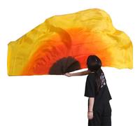 Générique Long éVentail en Soie,Voile Eventail de Danse Voile de Danse Orientale en Soie avec Ailes et bâton, Accessoire scène, Demi-Cercle, 180 x 90 cm(B Dance Veil,250x100cm)