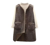 Générique Long Gilet Sans Manches Femme Polaire Doudoune Sans Manches Fourrure Veste Laine Couleur Unie Blouson Mode Bouton Matelassée Manteaux Sans Manches avec Poches Gilet Chaud Femme