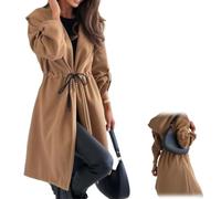 Générique Long Hooded Veste with a Tie at The Waist,Femme Tie Waist Hooded Trench Manteau,Mid Long Pea Coat Woolen Coupe-Vent (FR/ES, Alpha/lettres, TG, Taille normale, Taille normale, Khaki)