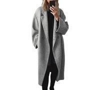 Générique Long Manteau Femme Hiver Manteaus En Laine À Boutons Veste À Revers Trench-Coat Epaissie Chic Et Élégant Blazer Coupe-Vent Couleur Unie Classique Chaud Décontracté(Gris,L)