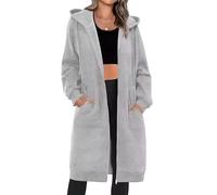 Générique long zip up hoodie women,Long Sleeve Hooded Lightweight Sweatshirt Oversized Fleece Jacket with Side Pockets (light gray,TTG)