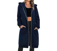 Générique Long Zip Up Hoodie Women,Women Casual Zip Up Fleece Hoodies,Oversized Casual Long Sleeve Fall Jacket with Pockets (dark blue,TTG)