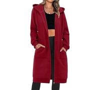 Générique Long Zip Up Hoodie Women,Women Casual Zip Up Fleece Hoodies,Oversized Casual Long Sleeve Fall Jacket with Pockets (dark red,Grand)