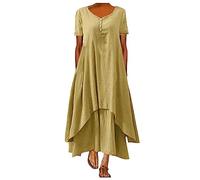 Générique Longue Robe Blanche Col en V Ete Pas Cher Grande Taille Rétro Maxi Lâche Imprimé Florales Bohème San Manches Mi-Longue Dress Cotton Line Décontracté pour Fêter Robes Tunique1