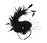 Générique Longue Travail Chapeau de mariage fascinant pour femmes, plumes, fleurs, pilulier, chapeau, thé, Clips Manteau Fourrure Léopard (Black, One Size)