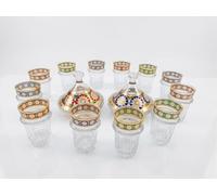 Générique Lot de 12 Verres à Thé Marocain en Verre avec 2 Petits Tajine, Décoration Florale Dorée, Multicolore