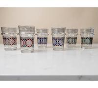 Générique Lot de 12 Verres à Thé Marocain, Verres Décorés Multicolores avec Motifs Floraux, Style Traditionnel Marocain