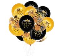 Générique Lot de 15 Ballons d'Anniversaire à Confettis en Latex Or et Blanc Décorations Fête 16 Lettres Anglaises Accessoires Anniversaire pour Photos et Ambiance Festive