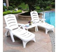 Générique Lot de 2 Bains de Soleil D'Extérieur avec Table D'Appoint, Chaise Longue de Piscine Réglable en Trois Positions, Chaise de Bronzage Pliable et Portable avec Poignée et roulettes