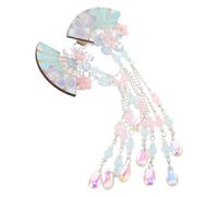 Générique Lot de 2 Barrettes à Cheveux Éventail Bleu avec Pompons Fleuris Épingles Traditionnelles Japonaises et Chinoises Style Kimono Hanfu pour Mariage Cosplay et Festivals