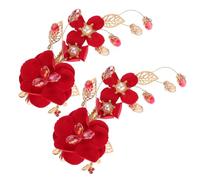 Générique Lot de 2 Barrettes à Cheveux Rouge Perles et Strass, Accessoires de Coiffure de Mariage Élégants en Métal et Tissu pour Mariée ou Demoiselle D'honneur