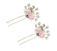 Générique Lot de 2 bâtonnets à cheveux rétro avec fleurs en céramique et feuilles dorées, épingles à cheveux fleuries pour chignon, accessoires de coiffure élégants pour mariage et sorties