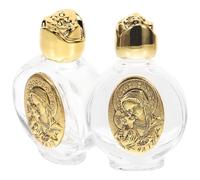 Générique Lot de 2 Bouteilles en Verre Doré 2ème Modèle, Petites Bouteilles Portables à Surface Gaufrée, Récipients Vides pour Eau Bénite, Décorations Maison et Contenants Réutilisables