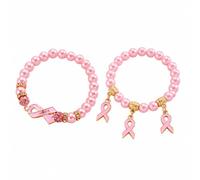 Générique Lot de 2 Bracelets élastiques à perles roses avec breloque ruban rose, accessoire symbolique de sensibilisation à la campagne Octobre-Rose contre le cancer du sein