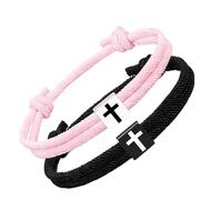 Générique Lot de 2 bracelets élégants avec croix noires, pour usage quotidien, accessoires de foi, ensemble réglable, en corde tressée