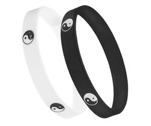 Générique Lot de 2 Bracelets Extensibles en Silicone et Caoutchouc Motif Yin Yang, Taille Unique, Couleurs Noir et Blanc, Bracelets Unisexes pour Sport et Usage Quotidien