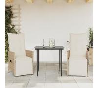 Générique Lot De 2 Chaises Inclinables De Jardin Beige Rotin | Dossier Et Repose-pied Réglables, Coussin Épais, Housse Amovible, Cadre Acier