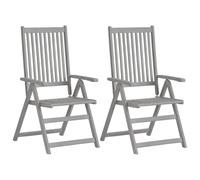 Générique Lot De 2 Chaises Inclinables Jardin Bois Acacia Gris | Coussins Imperméables Inclus, 5 Positions Dossier, Capacité 110 Kg, Fixation Par Sangles