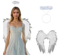Générique Lot de 2 costumes Ailes de Diable,Cornes du Diable,Ailes d'ange de Fête, Ange Fille Halloween et Noël Accessoire Fête Ange Fille Halloween (Blanc, One Size)