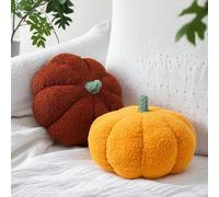 Générique Lot de 2 Decoration Automne Coussin Citrouille Peluche, Décoratif Coussin Oreiller Forme de Citrouille Deco Automne Interieur pour Canapé en Velours Teddy (Marron + Jaune)