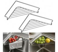 Générique Lot de 2 étagères d'angle pour évier d'angle en Acier Inoxydable | Étagère d'angle pour évier de cuisine, étagère d'angle triangulaire en acier inoxydable
