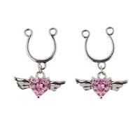 Générique Lot de 2 Faux Piercings pour Tétons, Anneaux Ajustables, Bijoux de Corps en Forme de Cœur, en Acier Inoxydable, Rose
