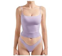 Générique Lot de 2 Femme Camisole Debardeur avec Soutien Gorge Integre Femme Tank Top Spaghetti Sangle sans Manche en Coupe Cintrée Col en U Elegant et Respirant et Confortable (Purple, M)
