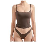 Générique Lot de 2 Femme Camisole Debardeur avec Soutien Gorge Integre Femme Tank Top Spaghetti Sangle sans Manche en Coupe Cintrée Col en U Elegant et Respirant et Confortable (Brown, M)
