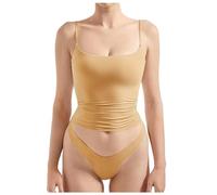 Générique Lot de 2 Femme Camisole Debardeur avec Soutien Gorge Integre Femme Tank Top Spaghetti Sangle sans Manche en Coupe Cintrée Col en U Elegant et Respirant et Confortable (Beige, M)