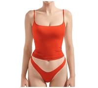 Générique Lot de 2 Femme Camisole Debardeur avec Soutien Gorge Integre Femme Tank Top Spaghetti Sangle sans Manche en Coupe Cintrée Col en U Elegant et Respirant et Confortable (Red, M)