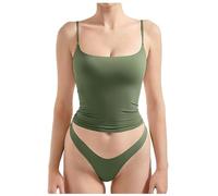 Générique Lot de 2 Femme Camisole Debardeur avec Soutien Gorge Integre Femme Tank Top Spaghetti Sangle sans Manche en Coupe Cintrée Col en U Elegant et Respirant et Confortable (Green, M)