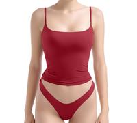 Générique Lot de 2 Femme Camisole Debardeur avec Soutien Gorge Integre Femme Tank Top Spaghetti Sangle sans Manche en Coupe Cintrée Col en U Elegant et Respirant et Confortable (M)