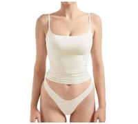 Générique Lot de 2 Femme Camisole Debardeur avec Soutien Gorge Integre Femme Tank Top Spaghetti Sangle sans Manche en Coupe Cintrée Col en U Elegant et Respirant et Confortable (White, M)