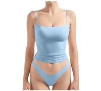 Générique Lot de 2 Femme Camisole Debardeur avec Soutien Gorge Integre Femme Tank Top Spaghetti Sangle sans Manche en Coupe Cintrée Col en U Elegant et Respirant et Confortable (Blue, M)