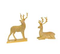 Générique Lot de 2 Figurines de Rennes en Résine, Statues de Cerfs et D'élans, Ornement Animalier Aux Détails Réalistes, Idéal pour Offrir en Cadeau, pour L, Or