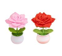 Générique Lot De 2 Fleurs Au Crochet, Jolies Fleurs en Pot, Plant en Pot Tricotées À La Main, Décoration Au Crochet À Fleurs Colorées Dégradées pour Tableau De Bord De Voiture, Bureau, Maison
