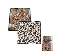 Générique Lot de 2 Foulards en Mousseline de Soie｜Carrés Élégants Polyvalents｜Accessoire Plage/Cheveux/Écharpe｜Classique Intemporel (Léopard)