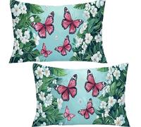 Générique Lot de 2 Housse de Coussin Rectangulaire Fleur, 50x70cm 100% Coton Velours Décoratif Taie d'oreiller, Papillon Taie d'oreiller Super Doux Decoration Maison Salon Chambre pour CanapéYF-2056