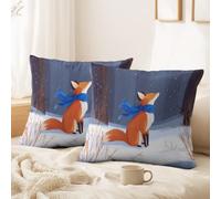Générique Lot de 2 Housses de Coussin Dessin Animé décoratives 65 x 65 CM Écharpe Bleue, Renard, Arbres Doux Décoratif Taie d'oreiller pour Chambre, Chaise