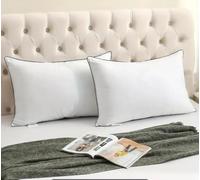 Générique Lot DE 2 Oreillers PERECALE 50 x 70 cm 100 % Percale de Coton - Moelleux, Passepoil Gris, Anti-acariens & Moisissures - Fabrication Française Cosy-DESTOCK