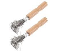 Générique Lot de 2 Outils de Nettoyage de Peigne en Métal Manche en Bois Brosse Métallique pour Éliminer Cheveux et Saletés Accessoire Professionnel et Domestique pour Entretien des