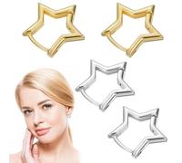 Générique Lot de 2 Paires de Petites Créoles Étoiles à Cinq Branches Boucles D’Oreilles en Métal Doré et Argenté Bijoux Minimalistes Légers pour Femme et Fille Accessoires Mode