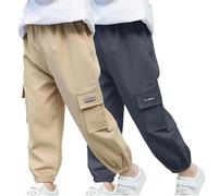 Générique Lot de 2 Pantalons Garçon Cargo Jgging Enfant Ado Taille élastique Baggy Garcon Pantalons Travail de Chasse Large Y2K Streetwear Décontracté Bas de Survetement