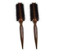 Générique Lot de 2 Peignes à Friser Thermiques avec Poils Naturels de Sanglier Manche en Bois Brosse Ronde Chauffante Compacte pour Brushing et Coiffage des Cheveux Bouclés Format