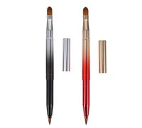 Générique Lot de 2 Pinceaux Cosmétiques Double Embout Polyvalents pour Lèvres et Paupières Poils en Fibres Naturels Manche Métallique Dégradé Format Compact Voyage et Couleur Aléatoire