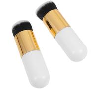Générique Lot de 2 Pinceaux de Maquillage Synthétiques pour Fond de Teint et Poudre Format Compact Poils Doux Blancs Outils Polyvalents pour Contouring et Estompage du Visage Maquillage