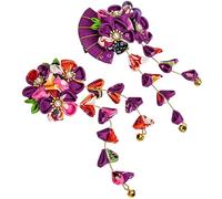 Générique Lot de 2 Pinces à Cheveux Japonaises à Fleurs Éventail en Tissu Violet et Glands, Accessoires pour Cheveux Femmes Kimono, Épingles pour Coiffure Traditionnelle et Cérémonie,