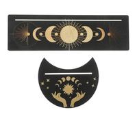 Générique Lot de 2 Porte-Cartes de Tarot en Bois de Tilleul Sculpté, Support Rectangulaire Décoratif Motif Lune, Base Compacte pour Organisateur de Cartes de Tarot, Outil de Divination